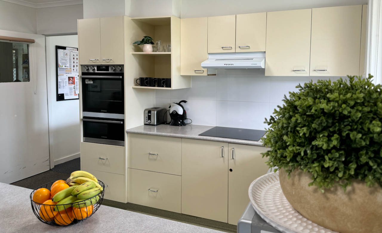 A kitchen inside a Wallara accommodation home in Heatherton