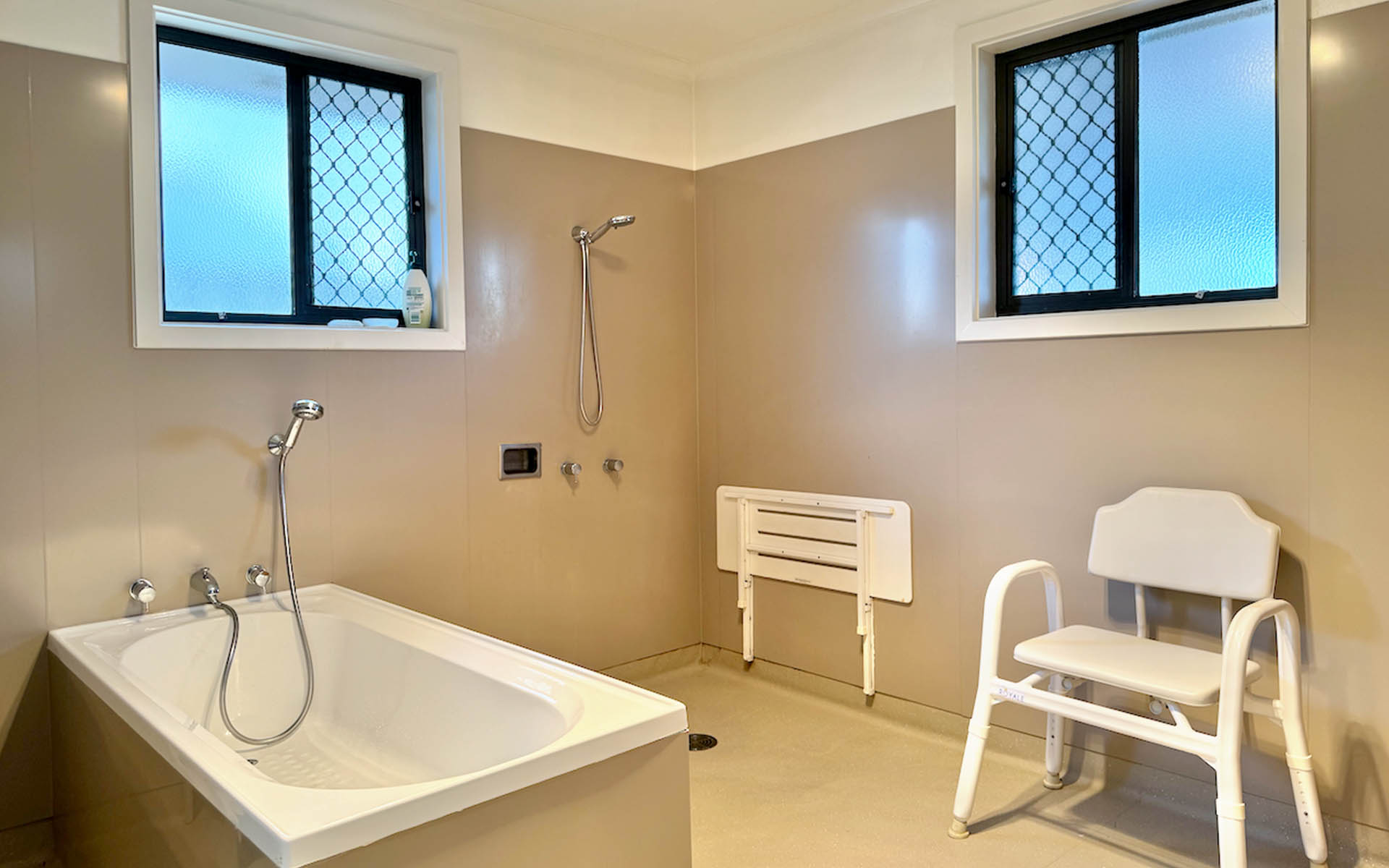 An accessible bathroom inside a Wallara accommodation home in Heatherton.